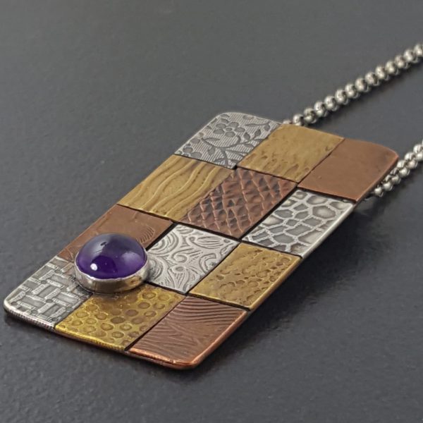 amethyst patchwork mixed metal necklace