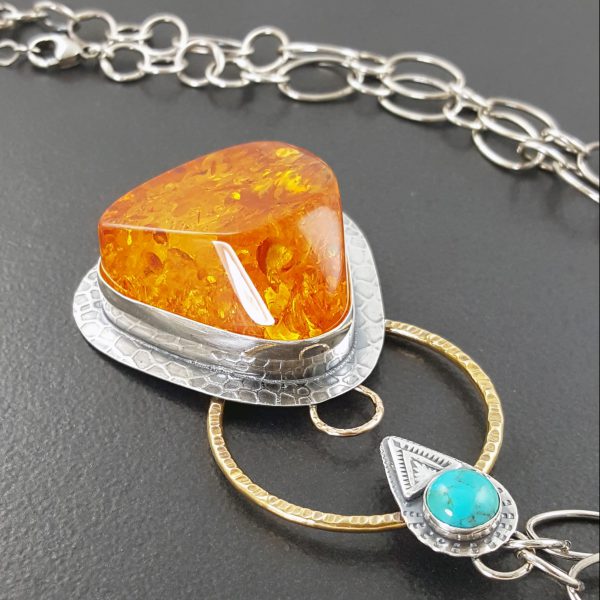 Amber Turquoise Mixed Metal Necklace