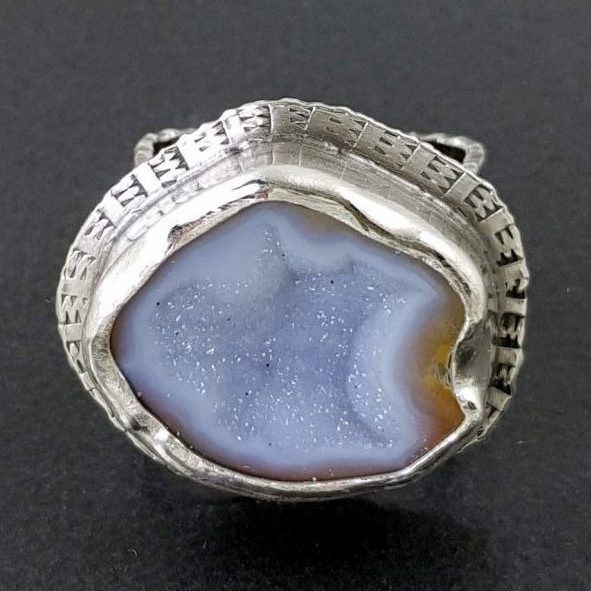 Blue Druzy Geode Half Ring Size 7 thru 7.75 - Michele Grady Designs