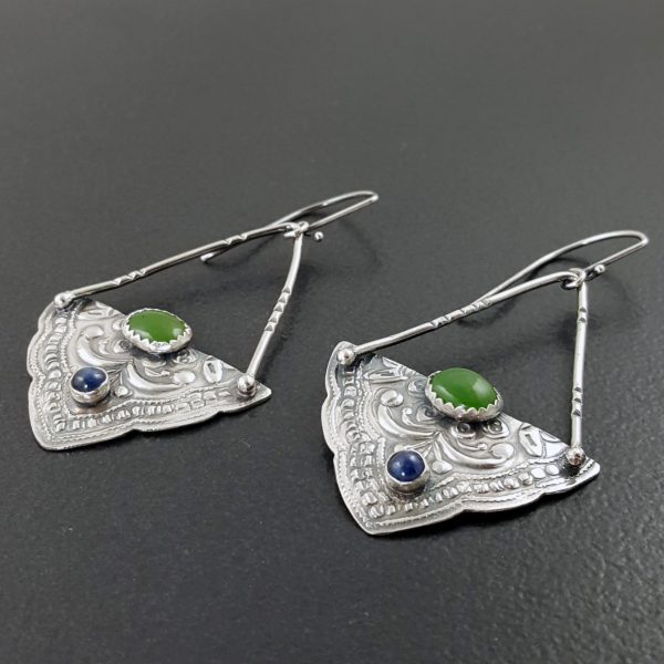 mandala earrings with jade and blue sapphire