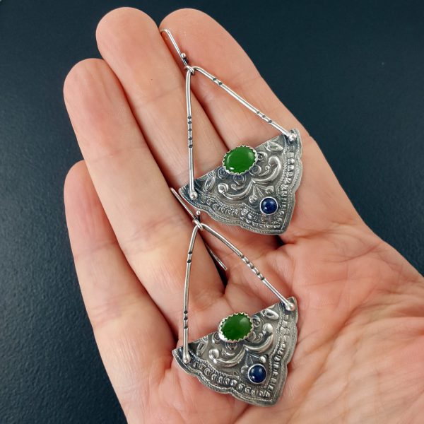 mandala earrings with jade and blue sapphire