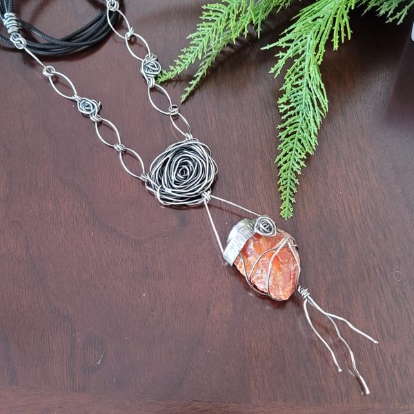orange calcite rose statement necklace 1