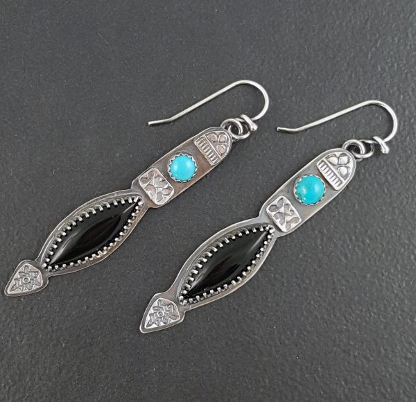 Turquoise and Black Onyx Earrings