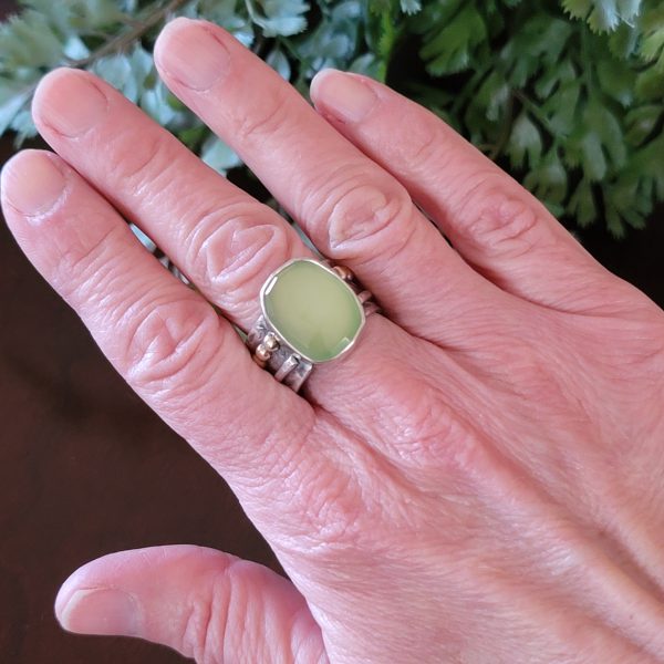 Green chalcedony wide band ring