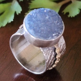 blue druzy wide band ring