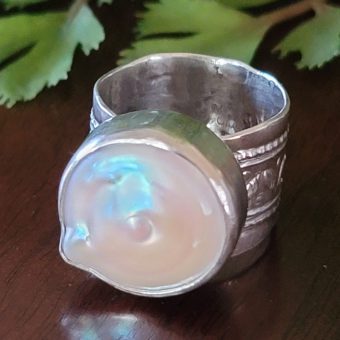 coin pearl wide band ring